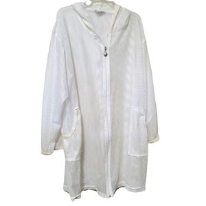 (FREE SHIPPING☆) white osfm mesh zip up hoodie beach / swim suit covers up shell